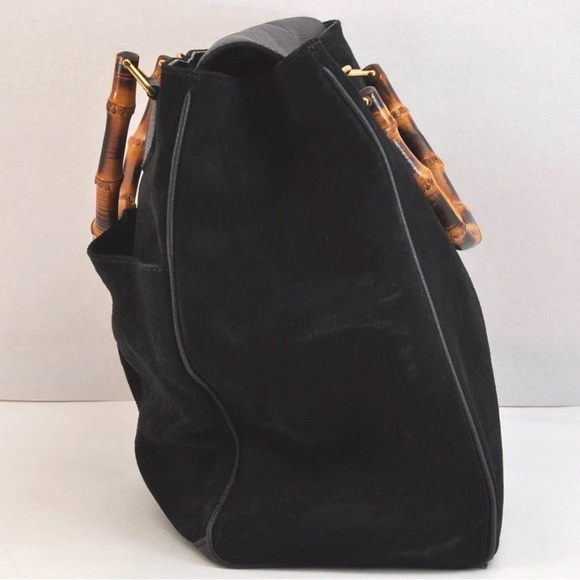 Authentic GUCCI Vintage Bamboo 2Way Shoulder Hand Bag Suede Leather - Picture 3 of 7